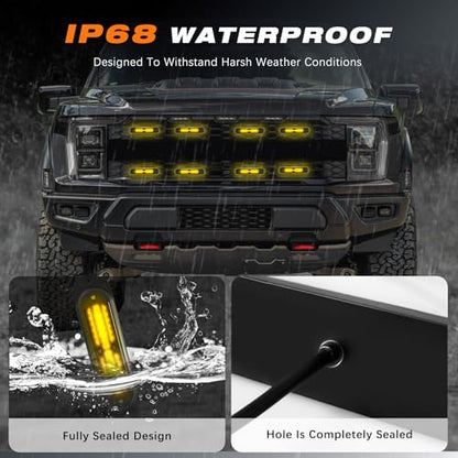 LED Amber Strobe Light For Trucks,8Pcs Emergency Grill Surface Mount Flashing Lights With Controller For Construction Firefighter Vehicles Car - color: Amber