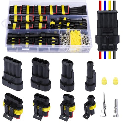352 PCS Waterproof Car Electrical Connector Terminals, Automotive Connector Kit, Wire Connector Plug Kit, 1/2/3/4 Pin Connectors Male and Female for Car Truck Motorcycle Boat Marine