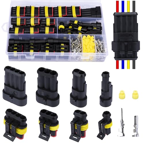 352 PCS Waterproof Car Electrical Connector Terminals, Automotive Connector Kit, Wire Connector Plug Kit, 1/2/3/4 Pin Connectors Male and Female for Car Truck Motorcycle Boat Marine