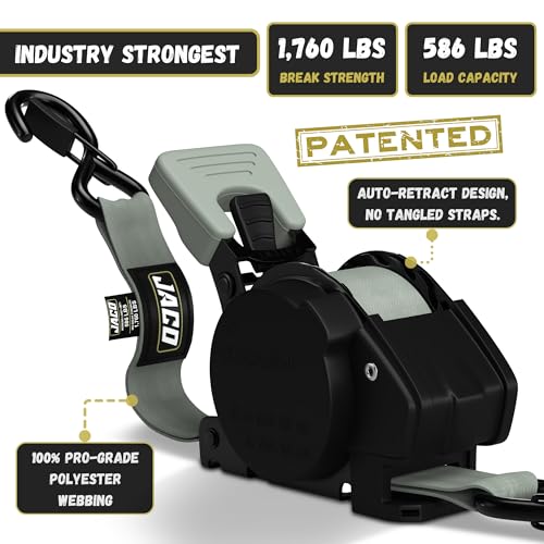 JACO Retractable Ratchet Straps - 1 in x 15 ft (2-Pack) (1,760lbs Break Strength) | Auto Self Retracting Cargo Tie Down Strap Set (Gray) - color: Gray, size: 2-Pack