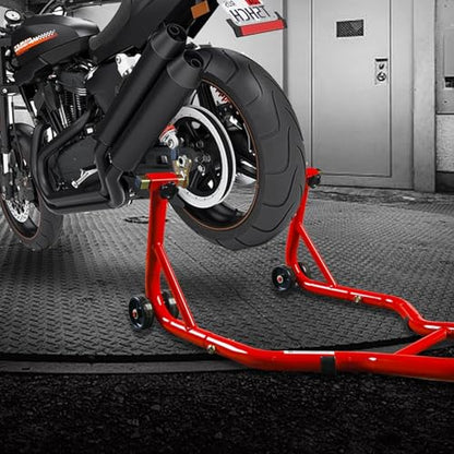 Big RED Motorcycle Stand Rear Combo Wheel Lift Stands, 850LBS Capacity, Adjustable Swingarm Spool with U+L, Fit for Yamaha, Kawasaki, Honda, Suzuki, Red - style: motorcycle stand