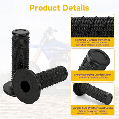 HIAORS 7/8" Handlebar Handle Grips Compatible with 50cc 70cc 125cc 150cc CRF50 XR50 CRF70 CRF125 TTR90 TTR110 TTR125 PW80 KLX250 SSR125 TaoTao Apollo Pit Dirt Bikes Motocross Motorcycles Parts Black - color: black