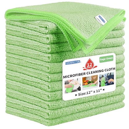 Microfiber Cleaning Cloth, 12 Pack Green Cleaning Rags,12" X 11" Lint Free Dish Towels Wash Cloths, Reusable Microfiber Towels for Home and Kitchen Bathroom Apartment Cleaning Supplies - color: Sage Green, size: 12 Pack
