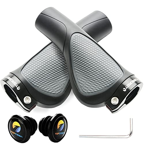 TOPCABIN Ergonomic Bike Grips - Widen Holding Rubber Grips with Aluminum LockGrips for Mountain & Road Bikes - color: Comfort Big Area(Black&Grey)