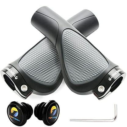 TOPCABIN Ergonomic Bike Grips - Widen Holding Rubber Grips with Aluminum LockGrips for Mountain & Road Bikes - color: Comfort Big Area(Black&Grey)