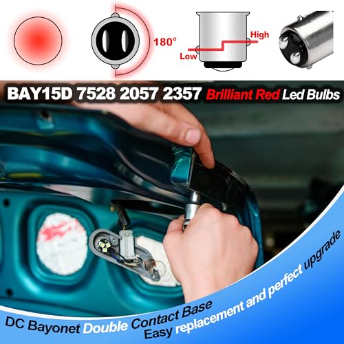 Heifymi 1157 Led Bulb 3 Watt DC12-24V BAY15D 7528 2057 2357 Brilliant Red LED Replacement for Car Camper RV Trailer Boat Brake Tail Stop Signal Light, 2 Pack - color: Brilliant Red, size: BAY15D