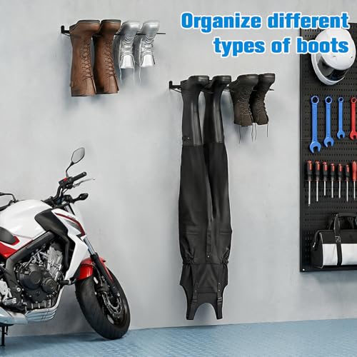 2 Pcs Wall Mounted Boot Rack, Black Metal Wader Hangers Shoe Rack 2 Pair Sturdy Wall Mounted Tall Boots Organizer with Screws and Expansion Tubes for Entryway, Garage, Home, Closet