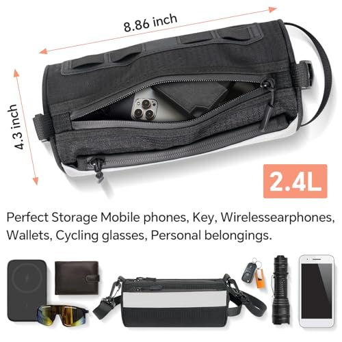 Urban Roll E-bike Handlebar Bag Waterproof Bicycle Front Bag for Mountain Multiuse Crossbody Hand Bag (Black, Medium) - color: Black, size: Medium