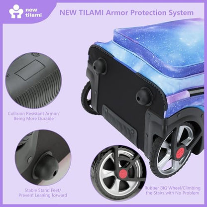 NEW TILAMI 20" Rolling Backpack for Teens Adults, Climbing Stairs Waterproof Backpack with Wheels for School Business Trave Camping with Laptop Compartment, Fit 17 Inch Laptop, Purple - Blue Fade - color: Purple - Blue Fade
