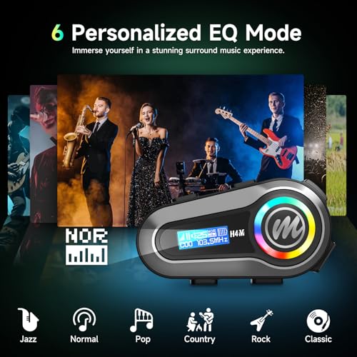 Moman Motorcycle Helmet Headsets Speaker, Hands‑Free Hi-Fi Speakers Dual Noise Cancellation with Loud Sound, Voice Assistant IPX6 Waterproof with RGB FM Radio for All Helmets and Solo Riding (H4M) - style: H4M