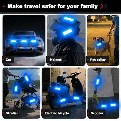PHIXBEAR 20 Pcs Super Reflection Reflective Stickers, Blue, Safety Reflective Tape for Car, Bike, Mailbox, Helmet, Outdoor, Waterproof, 3.15" X 1.18" - color: Blue