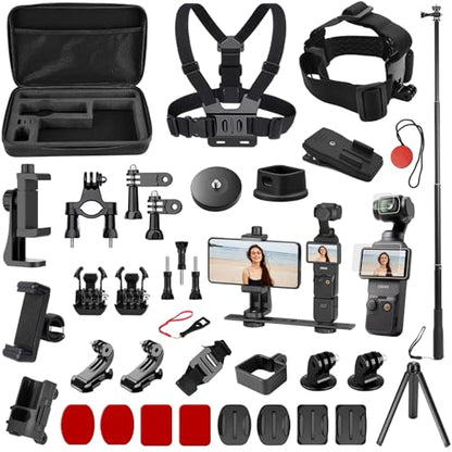 Accessories Kit for OSMO Pocket 3/Pocket 4, SGIP 2-in-1 Stand, Organizer Bag, Hard Shell Case,Selfie Stick,Tripod,Magnetic Mount,Mobile Phone Holder, Screen Protector, Accessories for OSMO Pocket 3 4