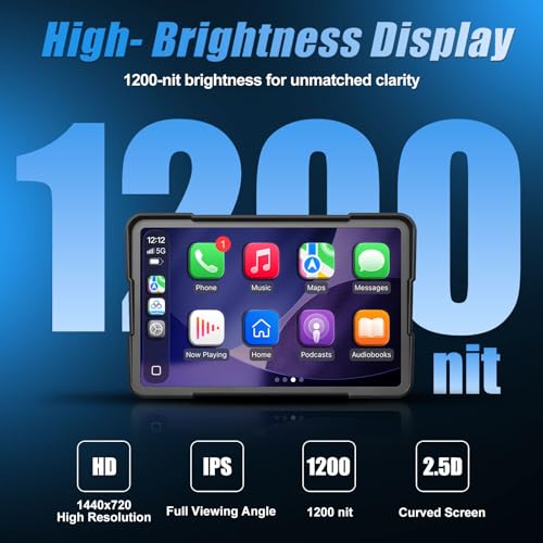 LBW 7" Motorcycle CarPlay Fit for BMW, Native Wonder Wheel Control, Data Reading, Wireless Bluetooth, GPS Navigation System, 1200 Nits IP69K Waterproof Touch Screen, Plug&Play, Android Auto/Siri/TPMS - size: BM 7"+Native control+Lossless Installation