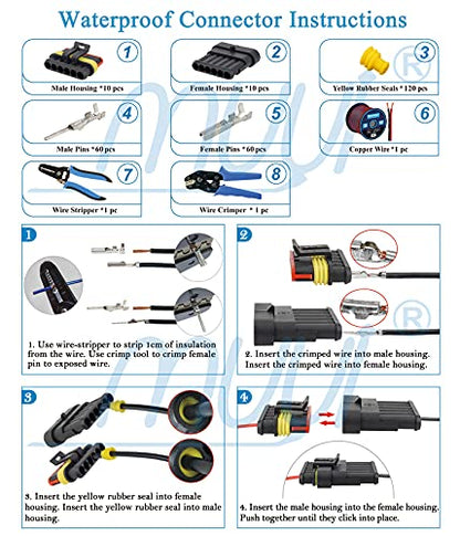 MUYI 10 Kit 6 Pin Way Waterproof Electrical Connector 1.5mm Series Terminals Water Resistend - style: 6pin connector(10 sets)