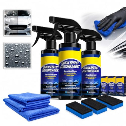 3-Pack Quick Effect Coating Agent for Car, Upgraded Car Coating Spray for Shine & Protection, Waterless Scratch Polish and Paint Shield Kit with 3 Microfiber Towels and 3 Sponges