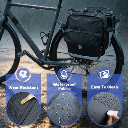 Bike Saddle Bags for Rear Rack, 30L Large Capacity Bike Panniers, Waterproof Double Bicycle Trunk Bag with Reflective Strips, Bike Accessories for Road Mountain Cycling Traveling Commuting - color: 30L Upgraded
