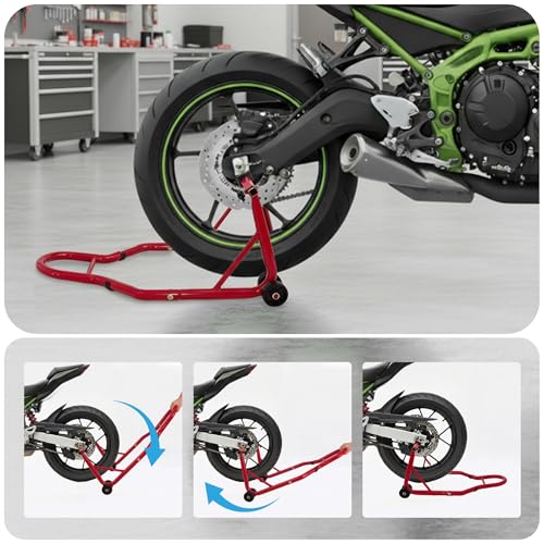 Universal Motorcycle Stand, 850 LBS Heavy Duty Wheel Lift Stands with 6.7-11.8" U Adjustable Swingarm, Motorcycle Paddock Stand fits for Yamaha, Honda, Kawasaki, Red - color: Red-1pc