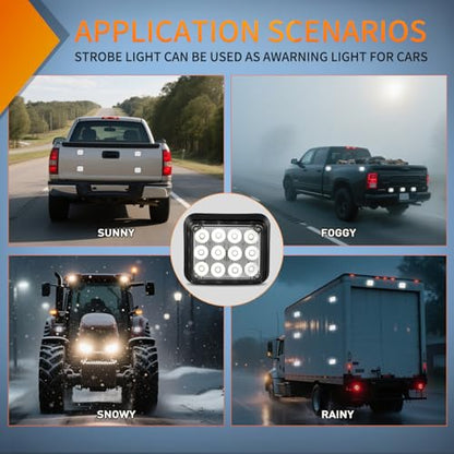 Nilight 12LED Magnetic Wireless Trailer Lights 2PCS Rechargeable Portable Hazard Beacon Warning Light White Emergency Strobe Light for Trucks Trailers Vehicles Cars Bus Surface Mount - color: 12LED White