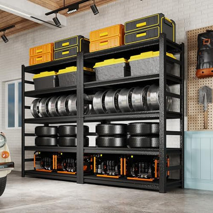 72"H x 36"W x 16"D 5-Tier Metal Garage Shelves, 3000 lbs, Black | Garage Shelving Unit 5-Shelf with Fences, Adjustable Heavy Duty Storage Rack Organizer for Basement Pantry Warehouse - size: 5 Tier Sides | 71" H x 35" W X 16" D