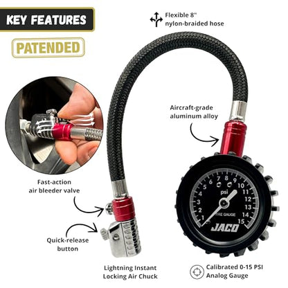 JACO ElitePro-X Low Pressure Tire Gauge with Lightning Chuck (0-15 PSI) - size: 0-15 PSI