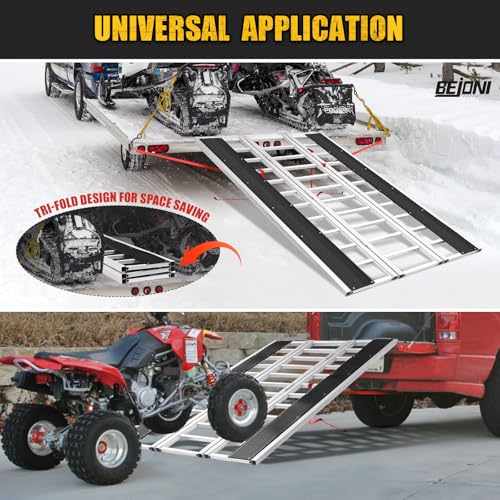 BEJONI 85" L Tri-Fold Snowmobile Ramp, Extra-Wide Aluminum Loading Ramps, 1600LBS, Heavy-Duty ATV Ramp for Pickup Truck, Trailer, UTVs, ATVs, Motorcycles, Dirt Bikes, Winter Gift for Man - size: 85'' L - 1600lbs Load Capacity