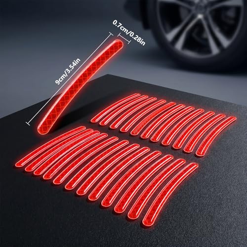 Reflective Car Wheel Rim Stickers, 20 Pcs Night Safety Warning Tape for Cars Motorcycles Bicycles, Waterproof Anti-Scratch PVC Rim Decals, High Visibility for Wheel Side (Green) - color: Green