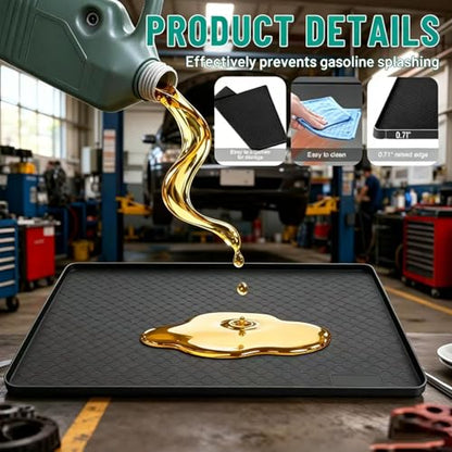 Oil Drip Mat for Under Car, 34'' x22'' Oil Spill Mat for Garage Floor, Silicone Large Oil Drip Pan, No Splatter Non-Slip Oil Catch Tray, Protect Garage Surface from Spill & Stain-Black - color: Black-02