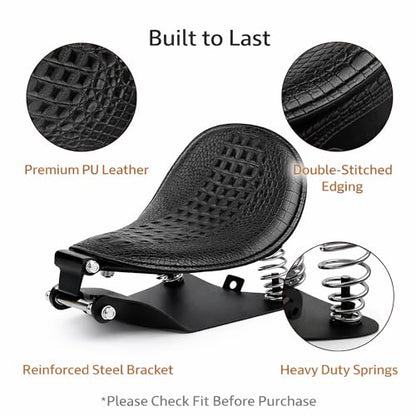 Crocodile Pattern Motorcycle Solo Seat with Springs, PU Leather Bobberx Custom Driver Seat Cushion for Harley Sportster XL883 XL1200 Bobber Chopper, Fits Honda Yamaha Kawasaki Suzuki (Black) - style: Black