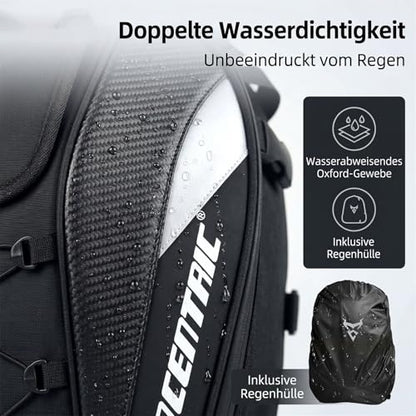 MOTOCENTRIC Motorcycle Tail Bag, 25L-38L Waterproof Helmet Backpack, Universal Fit, 5 Compartments (Gray) - color: Gray