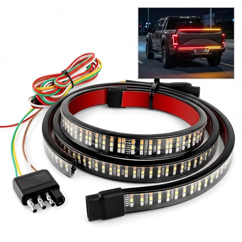 59" LED Tailgate Light Bar, Triple Row with Red Brake, White Reverse, Amber Turn Signal, IP65 Waterproof Tail Light Strip, No Drill Install Universal Fit for Pickup Trailer SUV RV Van