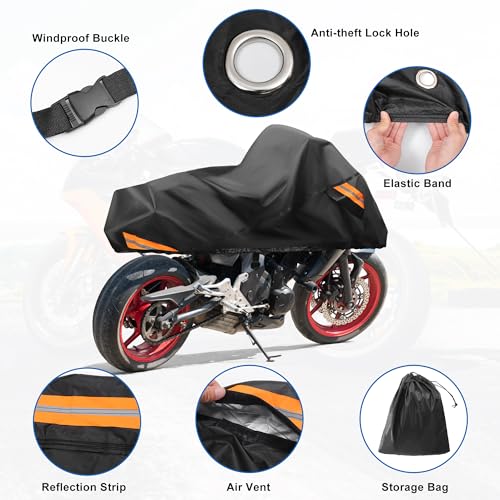 uxcell Motorcycle Cover Waterproof Half Cover Outdoor Motorbike Rain Cover Protector for Harley Dyna FXD FXDF Low Rider Super Wide Glide Fits 96" Black