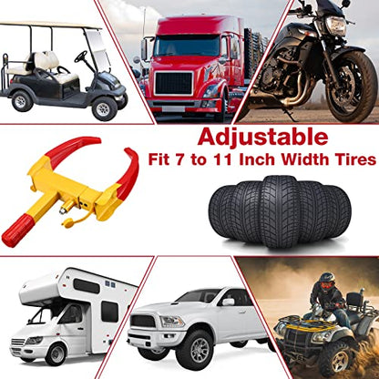 3 Pcs Wheel Lock for Cars, Heavy Duty Trailer Wheel Lock Universal Security Anti Theft Tire Clamp for Vehicles Boot Camper SUV ATV Boat Motorcycle Deterrent(Yellow, Red) - color: Yellow, Red
