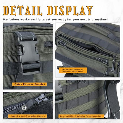 Motorcycle Saddlebags 25L Universal Throw Over Saddle Bags Waterproof Large Capacity Duffle Gear Organizer for Camping Trip Travel Outdoor with Raincover, Green