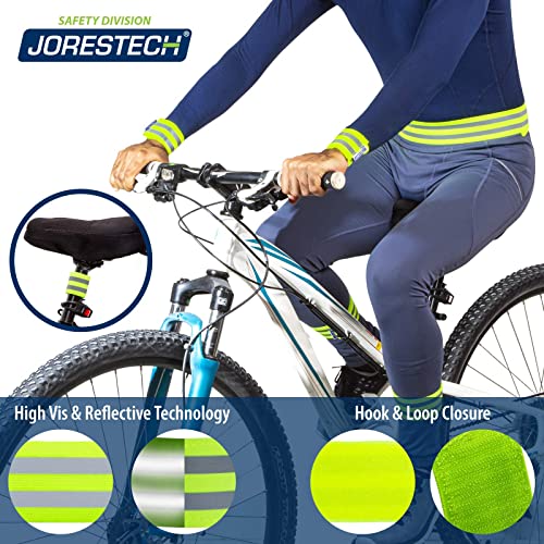 JORESTECH 6 Piece Reflective Safety Wristbands/Armbands with Mesh Storage Bag – High Vis Yellow Reflectors for Running, Jogging, Cycling, etc.