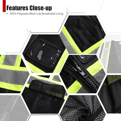Reflective Safety Vest for Men Women Hi Vis Vest with Pockets High Visibility Vest Mesh Construction Vests Meets ANSI/ISEA Standards (Black-33, Medium) - color: Black-33, size: Medium