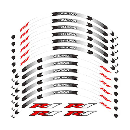 Motorcycle Rim Stripes Decals Wheel Sticker Reflective Tape for Yamaha YZF R1 1998-2022/R1M 2015-2022/R1S 2001 2016-2018 - color: A White 16pcs
