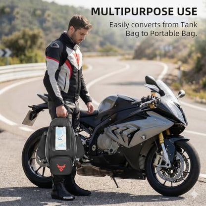 MOTOCENTRIC Magnetic Motorcycle Tank Bag, 1200D Splash-Resistant Fuel Tank Bag with Touchscreen Phone Pocket, Universal Bikers Shoulder & Handheld Storage Bag for Metal and Plastic Tanks (Blue) - color: Blue