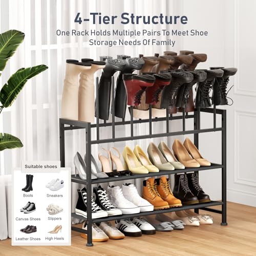DIMJ Boot Rack 4-Tier - Black Metal Boot Storage Rack for Tall Boots Organizer, Multiuse Shoe Rack for Boots, Sneakers, High-Heel, Entryway, Fits 8-Pairs - size: 1 Pack - 4 Tier 8 Pairs