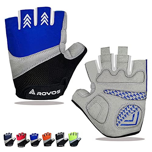 Men & Women Cycling Gloves - 5mm Padded Half Finger Breathable Mountain & Road Biking Gloves - color: Blue, size: Medium
