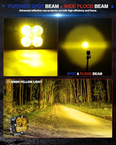 BraveWAY [Storbe] Motorcycle LED Fog Lights, 3 inch Yellow Auxiliary Light kit, ATV UTV Amber Driving Light Pods 3000K 2PCS(+DT Wiring Harness) - size: 3 inch Yellow for MC