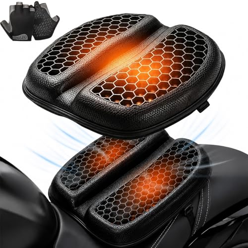 2026 New Motorcycle Seat Cushion, 3D Honeycomb Tailbone Cutout Pressure Relief Cooling Seat Pad, Universal Shock Absorbing Non‑Slip for Long Distance Rides (Black) - color: Black