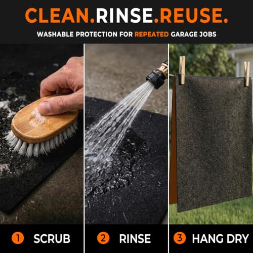 Golener Oil Spill Mat - Garage Floor Mat, Absorbent Oil Mats, Under Car Oil Change Mat, Waterproof, Protect Garage Surface from Spill & Stain, Reusable, Washable, Durable, 48”x96”, Orange Base - size: 4' x 8' (Rectangular)