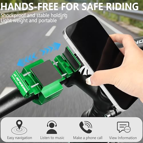 Bike Handlebar Mounts for 4.5-7.3 Phones (Green) | 360 Degrees Rotate Aluminum Alloy Frame Half-Enclosure Design - color: Green