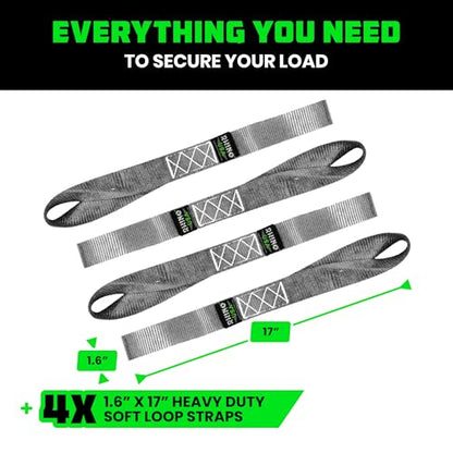 Rhino USA Soft Loop Tie Down Straps (4-Pack) - 1.6 Inch x 17 Inch (5,000 lbs Break Strength) Heavy Duty Motorcycle Handlebar Straps for use with Ratchets for ATV, UTV, Dirt Bike (Gray) - color: Gray 4-Pack