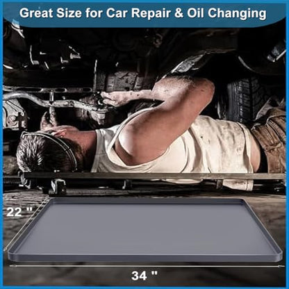 Under Car Oil Spill Mat Oil Drip Pan, Garage Floor Mat Drip Tray, Soft Silicone Pad With Raised Edge, Liquid Drain Pan Catcher Automotive Tray, Driveway Pad For Liquid Leaks Non-Slip No Splatter 34-22