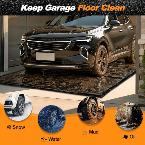 Garage Floor Mat 8'6" x 22', Heavy Duty 1300D PVC Containment Mat with Floor Squeegee, Waterproof Protection from Snow, Rain and Mud for Cars, Black - size: 8'6" x 22'