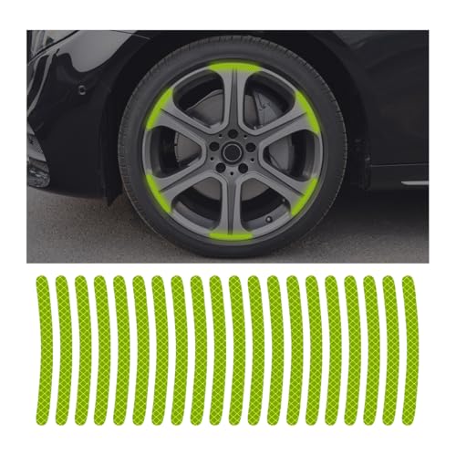 20PCS Reflective Car Wheel Decorative Stripe Stickers, Anti-Scratch Vehicle Night Safety Warning Tape Decal, Auto Exterior Tire Rims Sticker, Universal for SUV RV Truck (Fluorescent Green) - color: Fluorescent Green