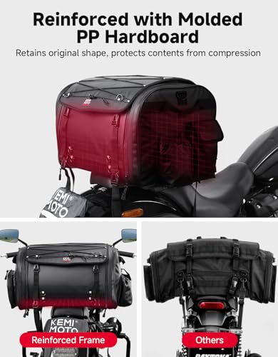 KEMIMOTO Motorcycle Travel Luggage Bags, 60L Expandable Large Capacity Motorcycle Tail Bag, Waterproof Rear Rack Trunk, Motor Pannier Bag with Rain Cover and Straps - size: 60L