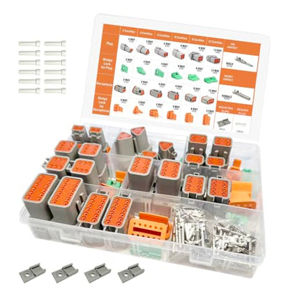 204PCS Deutsch Connector Kit, DT 2 3 4 6 8 12 Pin Connectors, IP67 Waterproof Electrical Wire Connectors Plug with 70 Pairs Size 16 Stamped Contacts for Car Truck Boat Motor (2SETS 204PCS) - size: 2SETS 204PCS