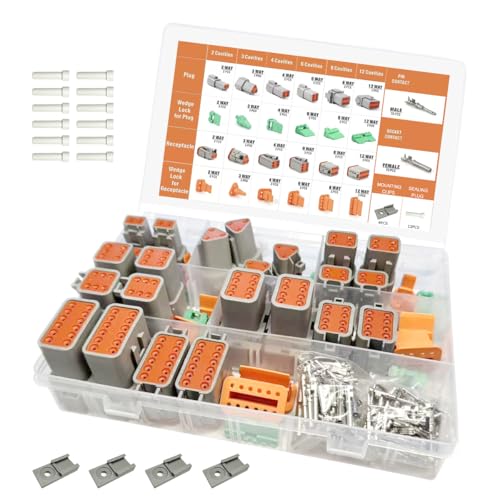 204PCS Deutsch Connector Kit, DT 2 3 4 6 8 12 Pin Connectors, IP67 Waterproof Electrical Wire Connectors Plug with 70 Pairs Size 16 Stamped Contacts for Car Truck Boat Motor (2SETS 204PCS) - size: 2SETS 204PCS